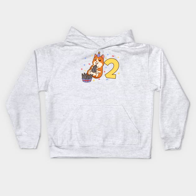 I am 2 with hamster - kids birthday 2 years old Kids Hoodie by Modern Medieval Design